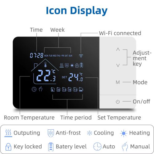 BeOk BOT-W506B-Wifi szobatermosztát Fűtő-Hűtő